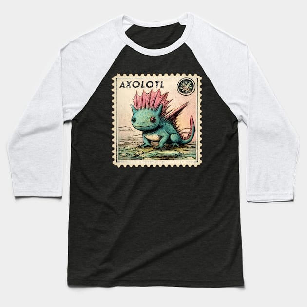 Axolotl Stamp Baseball T-Shirt by nonbeenarydesigns